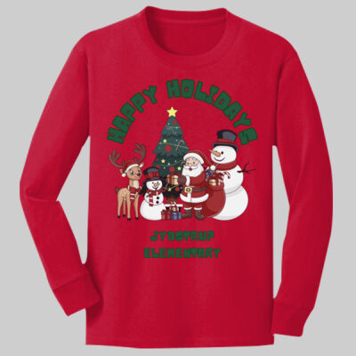 Youth Long Sleeve Shirt - Winter - Happy Holidays Red Thumbnail